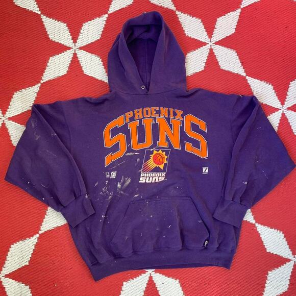 Vintage 90s Logo 7 NBA Phoenix Suns Basketball Paint Distressed Pullover Hoodie - Picture 1 of 5